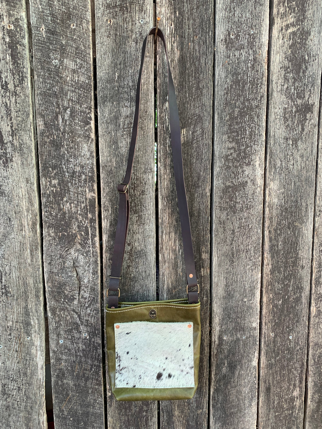 Olive Leather Sheryl purse with Cowhide Pocket